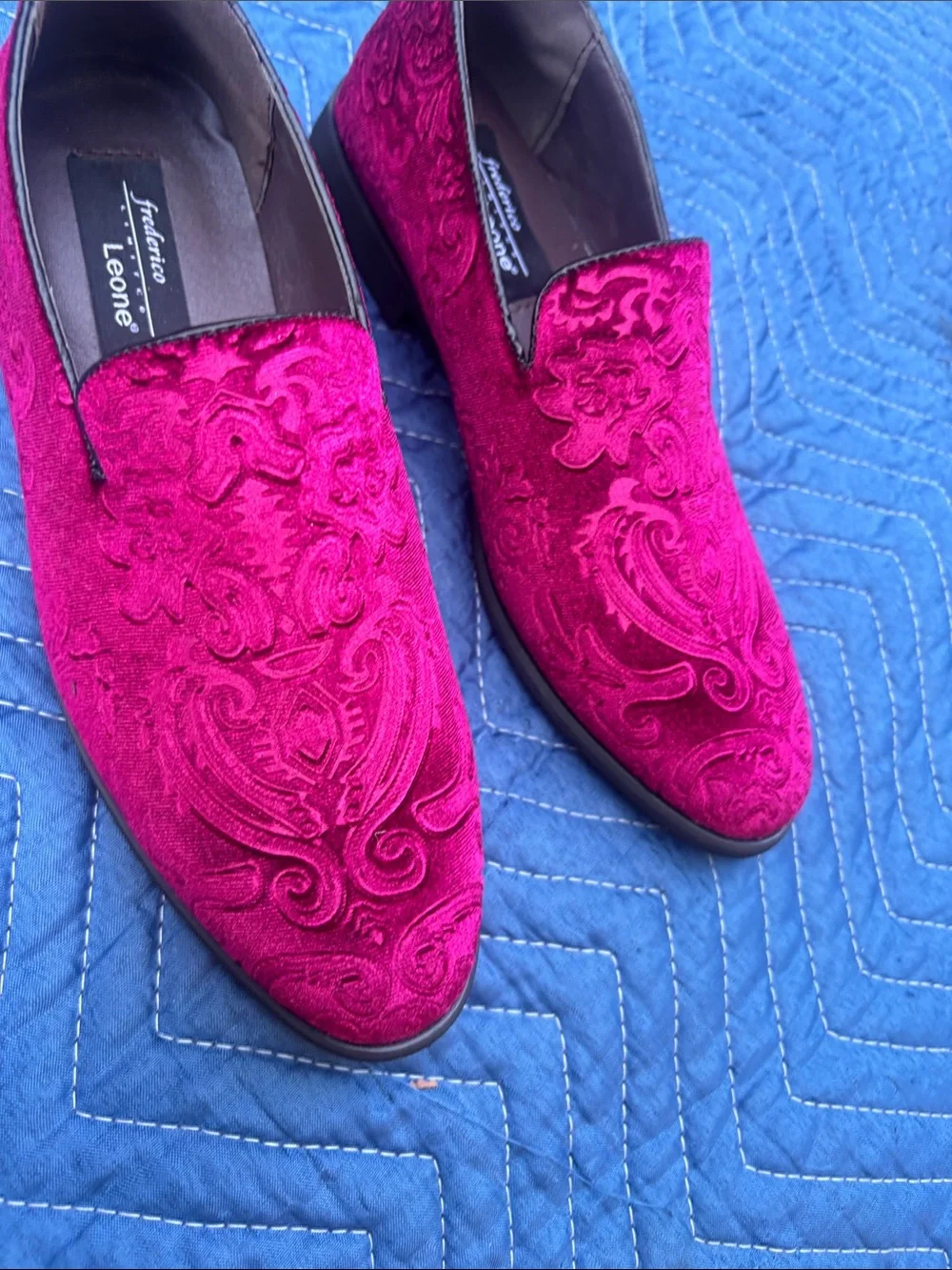 Fredrico Leone Red Embroidered Slip-On Loafers